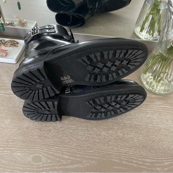 All Saints Donita Black Leather Combat Boots 37 Lace Up Zip Buckle Lug Sole - Picture 4 of 7